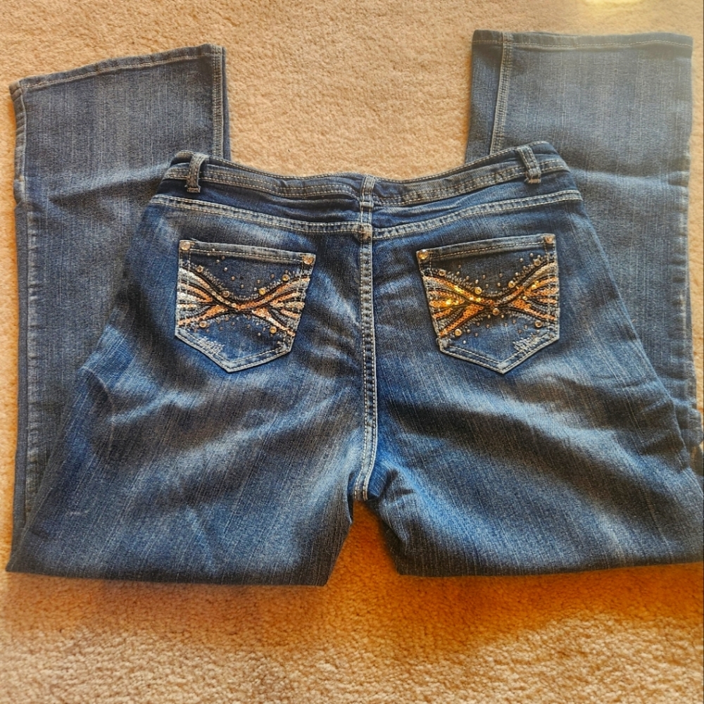 Roz & Ali Rhinestone and Sequin Embellished Bootcut Jeans
